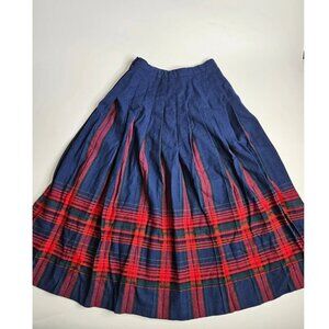 Vintage Pendleton Authentic Virgin Wool Pleated Plaid Skirt Navy Blue Red Size 8